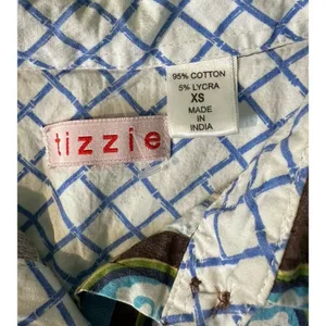 Tizzie Womens Blue contrast medallion geometric fitted stretch button up shirt S thumbnail 7