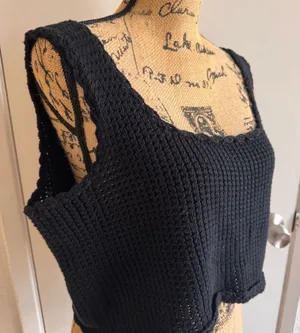 Boho Cropped Black Knit Crop Top Size L thumbnail 1