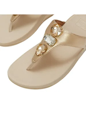 Fitflop Womens F-Mode Bejewelled Toe-Post Slip-On Thong Sandals Platino Gold 10M thumbnail 12