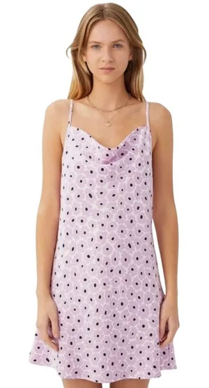 Cotton On Mini‎ Dress Medium Purple Daisy Print Cowl Neck Sleeveless thumbnail 1