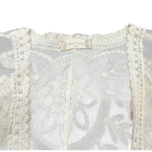 Kimono Duster‎ Womens Small Ivory Sheer Lace Embroidered Open Front Boho Fairy thumbnail 6