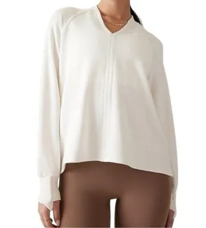 Athleta Women’s Size S Ivory Cream Cozy Soft Rise V-Neck Sweatshirt thumbnail 1