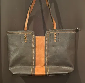 Montana West Brown and Tan Tote Bag with Contrast Stitching, Faux Leather thumbnail 1