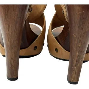 Diane Von‎ Furstenberg Shoes Women 6 Tan Leather Open Toe Slingback Wood Heels thumbnail 7