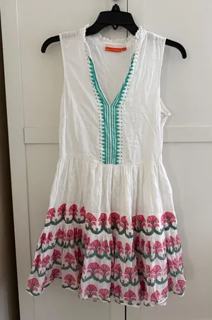 Tuckernuck Oliphant Holland Yoke Print Mini Dress White XS Sleeveless Boho thumbnail 1