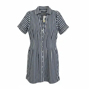 Emily Daniel Pleated Short Dress blue white stripe size Medium thumbnail 2