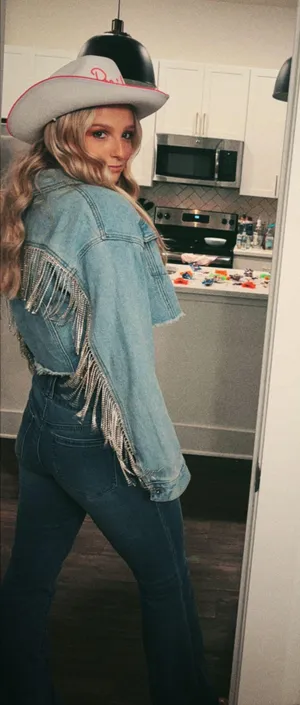 Denim Rhinestone Fringe Jacket  thumbnail 2