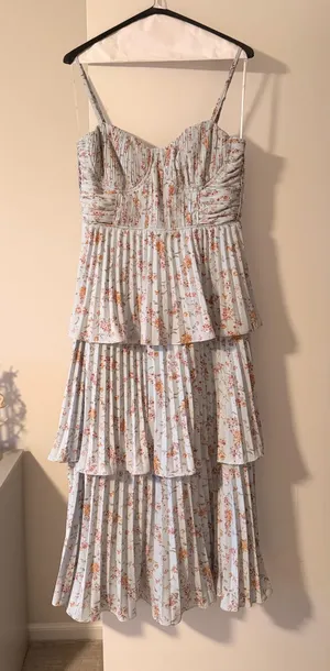 Lulus Floral Midi Blue Dress thumbnail 1
