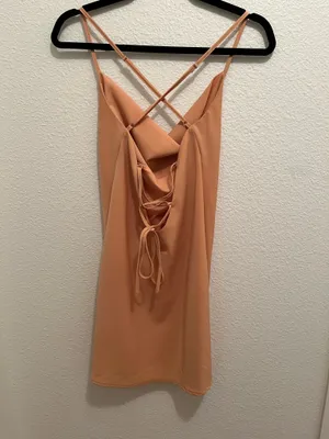 Peach cowl neck mini dress thumbnail 2