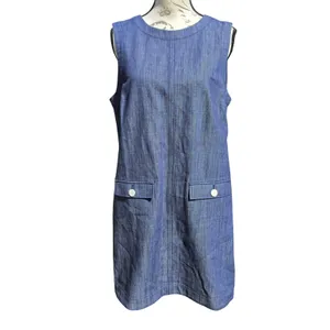 LOFT NWT Womens Blue Cotton Denim Sleeveless Shift Dress Button Pockets Size 10 thumbnail 2