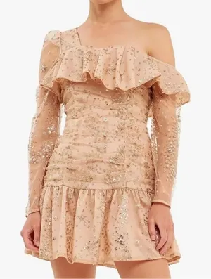 Endless Rose Sequins Mini Gold Nude Mini Dress(Size XS) thumbnail 1