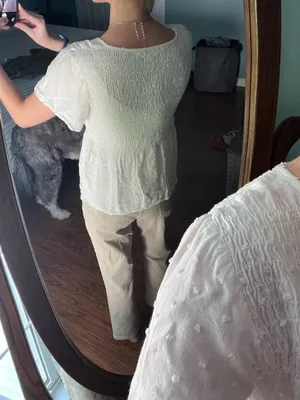 URBAN Romantics White Smocked Short-Sleeve Peplum Top thumbnail 2
