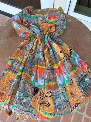 Free People Vtg 70s 80s boho animal print safari multicolored maxi skirt- sz L - elastic is pretty worn #boho thumbnail 5