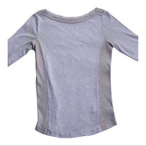 LL Bean Boat Neck Beige Stripe Three Quater Sleeve Top thumbnail 8