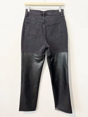 Abercrombie 90s Straight Jeans Size 27 Black Faux Leather High Rise Quiet Luxury thumbnail 10