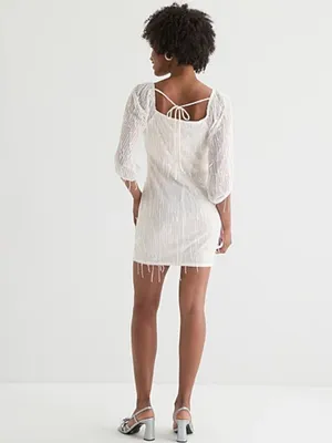 As U Wish Ivory White Beaded Mini Dress thumbnail 3