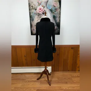 Elegant Vintage 90s Forever Black Fur-Trimmed Women's Sweater Coat! thumbnail 4
