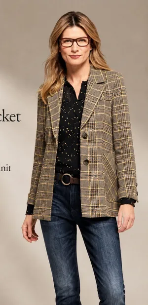 Cabi Pastime Plaid Jacket Blazer Style #3548 Brown Multi Size 4 thumbnail 1