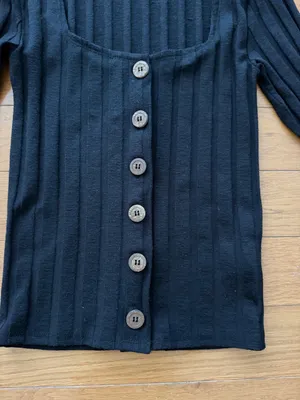 Free People Central Park Women's Black Ribbed Button-Front Top Size XS thumbnail 9