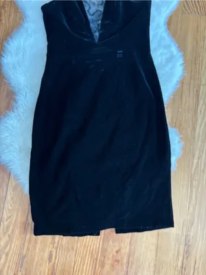 Vintage Black Strapless Velvet Deep Lace Sequin V-Neck Cocktail Dress thumbnail 6