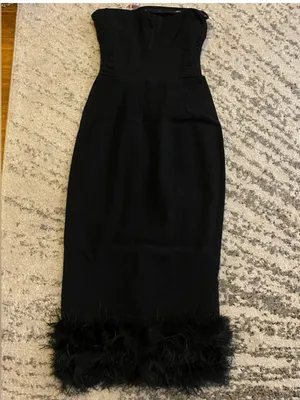 Fionula Strapless Feather Hem Midi Dress Size M thumbnail 5