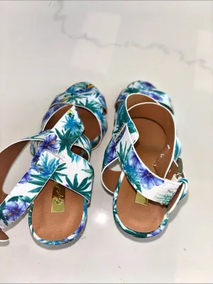 Qupid Floral Heeled Sandals White & Blue US 6 thumbnail 2