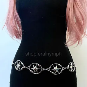 Silver Liquid Chrome Y2K Starburst Chain Belt, Fits 26-44 Inches, X7GA1372 thumbnail 5