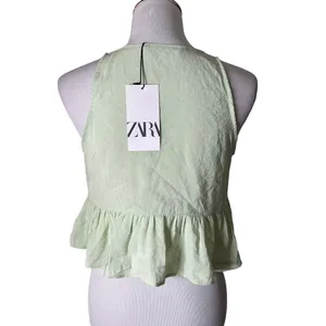 ZARA Tied Peplum Crop Top Womens M Pastel Green Plunging V Neck Festival NEW thumbnail 2