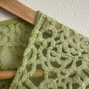 Sundance Light Sage Green Lace Embroidered Mesh Textured Short Sleeve Blouse thumbnail 4