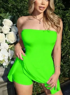 SHEIN green strapless dress with shorts size S thumbnail 1