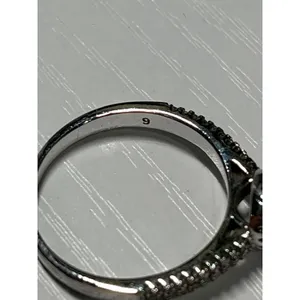 Halo‎ Ring Round Cut Cubic Zirconia Silver tone Size 9 thumbnail 8
