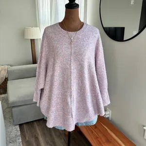 Lou & Gray Loft Pink Marble Heathered Knit Sweater Quarter Sleeve Poncho Style S thumbnail 4