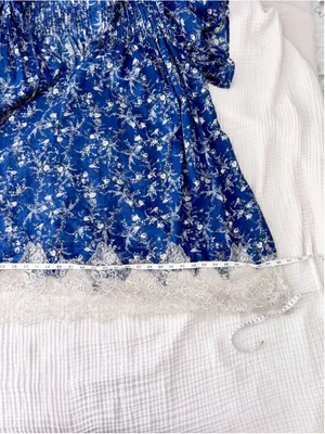Women's Free People Blue Floral Mini Dress with Lace Trim, Size L thumbnail 6