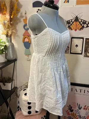 Aerie White Eyelet Smocked Mini Dress XS thumbnail 5