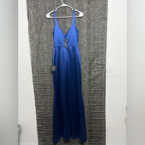 Lulus women’s XS Blue Satin Maxi Dress V-Neck Spaghetti Straps Lined NWT(E25)&✨ thumbnail 7