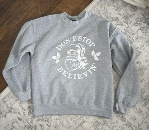Gildan Unisex Don't Stop Believin' Santa Long Sleeve Christmas Sweatshirt Size Medium thumbnail 1