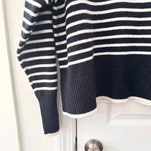 Magaschoni Black White Nautical Preppy Stripe Shoulder Button Dolman Sweater XL thumbnail 4