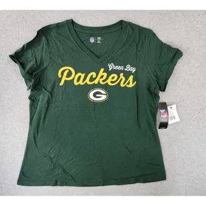 NEW Green Bay‎ Packers NFL T-shirt V-neck Football Tee Green Women's Plus 2XL thumbnail 9