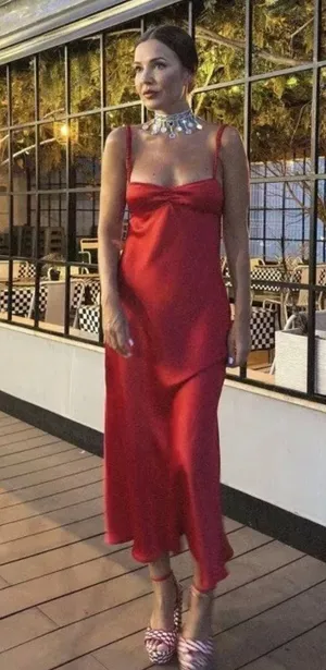 ZARA dress classic red satin effect cut out open back midi maxi party wedding thumbnail 8
