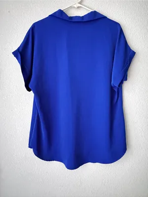 Relaxed V-Neck Tunic Top in Cobalt Blue thumbnail 3