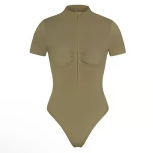 Skims Seamless Sculpt Zip Front T Shirt Thong Bodysuit Small Army NWOT thumbnail 2