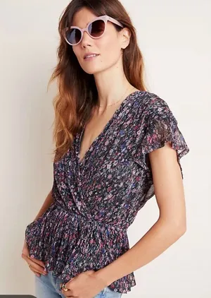 Anthropologie "Dionne" metallic floral blouse size small thumbnail 1