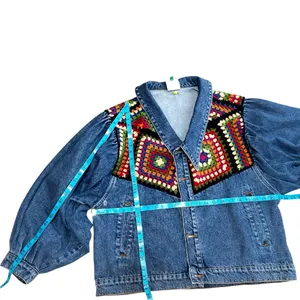 Farm Rio X Anthropologie Crochet Denim Trucker Jacket SZ Medium thumbnail 15