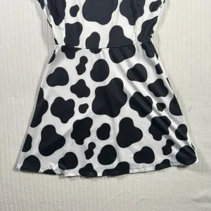 Women’s XS Black White Cow Print Mini Dress Spaghetti Strap Skater Casual thumbnail 2