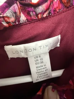 London Times Magenta & Burgundy Floral Ruffle Dress thumbnail 2