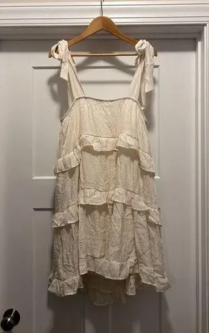 Cream Hyfve Tiered Lined Ruffle Mini Tie Sundress Feminine Coastal Women Large thumbnail 1