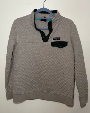 Patagonia Quilted Snap-Front Pullover Light Gray Organic Cotton Small Sweater thumbnail 1