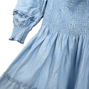 NWT Hill House Nesli Nap Dress in Light Blue Glitter Check Smocked Midi S thumbnail 2