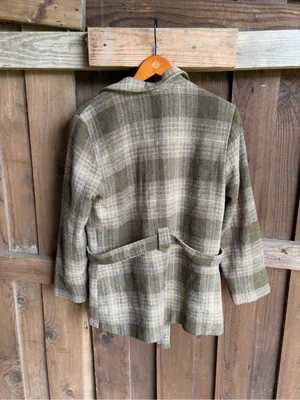 VTG Old Navy Wool Blend Olive and Teal Plaid Jacket thumbnail 4