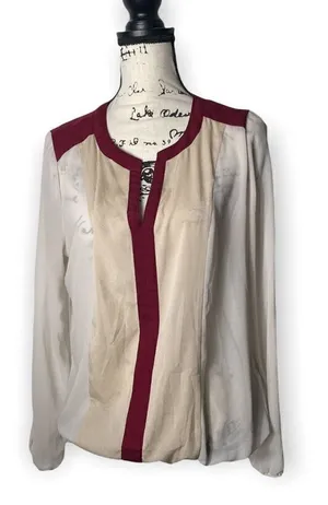 Charming Charlie Colorblock Semi-Sheer V-Neck Blouse | Size M thumbnail 1